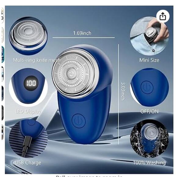 Electric Shaver with LED Display, Upgrade Curved Blade Net, Portable, Blue - Picture 3 of 7